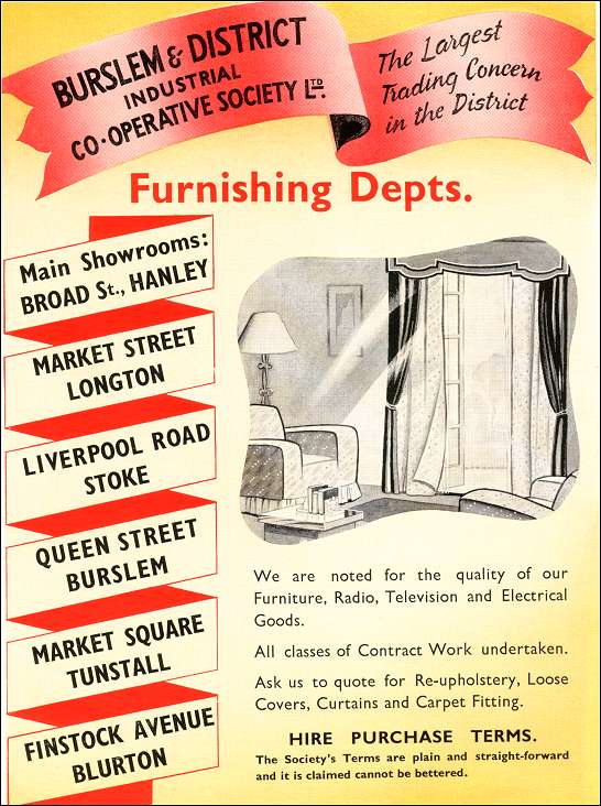 1957 advert for the Burslem and District Industrial Co-Operative Society