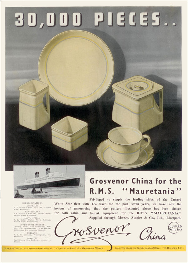 30,000 pieces of Grosvenor China for the R.M.S. 'Maurentania' 