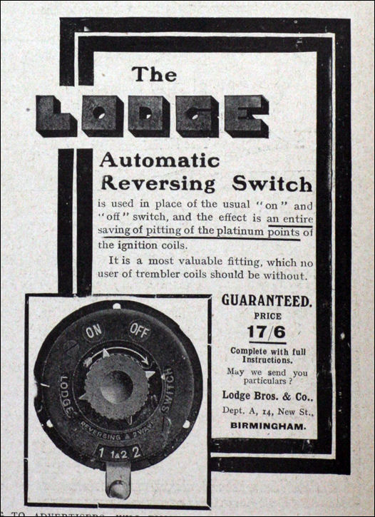 1910 advert for The Lodge Automatic Reversing Switch