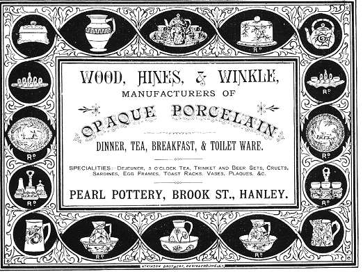 Advertisement showing Wood, Hines & Winkle ware 1884
