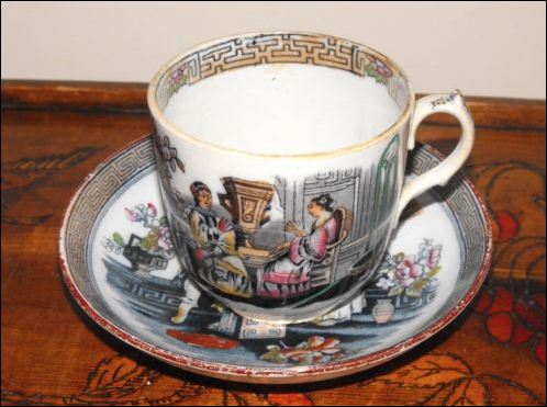cup and saucer by Charles Hobson in the Ningpo pattern 