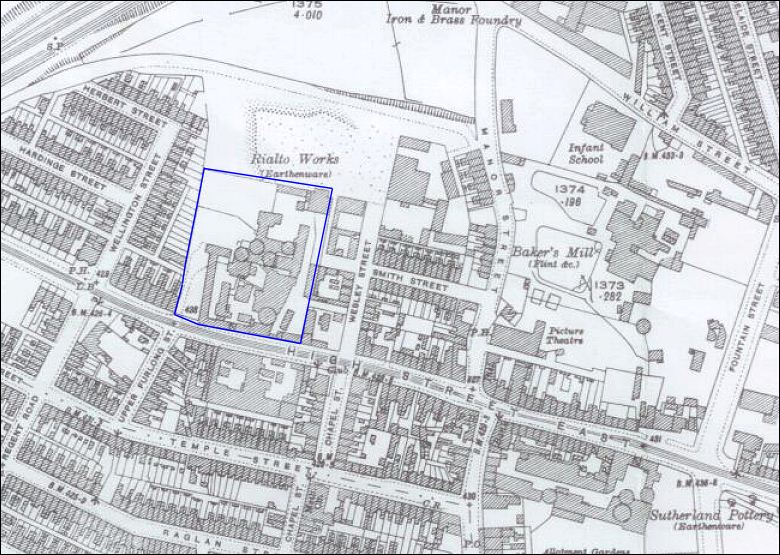 1898 map showing the works of Fand R Pratt & Co, High Street East