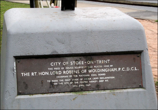 plaque on the base of the pit-head wheel 