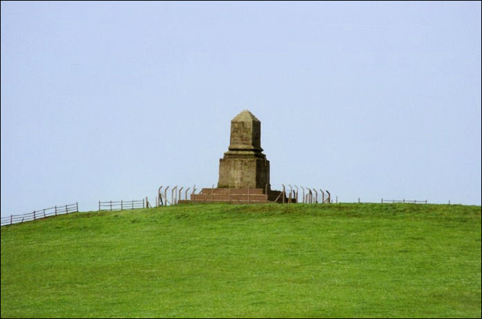The Wedgwood Monument after a gale in 1976 which destroyed the majority of the obelisk