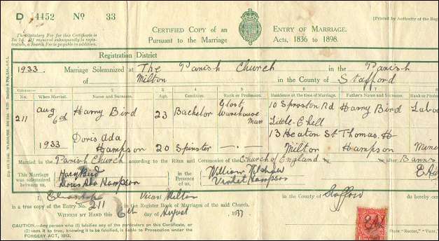 Marriage Certificate - 6th August 1933