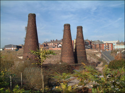 three remaining bottle kilns at Acme Marls, Burslem