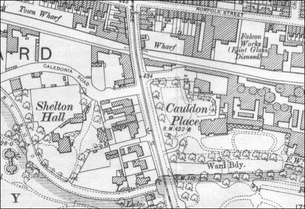 1900 OS map showing Shelton Hall