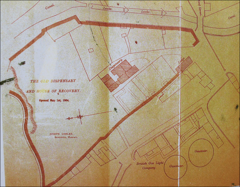 map showing the Dispensary and House of Recovery and the gasworks of the British Gas Light Company 