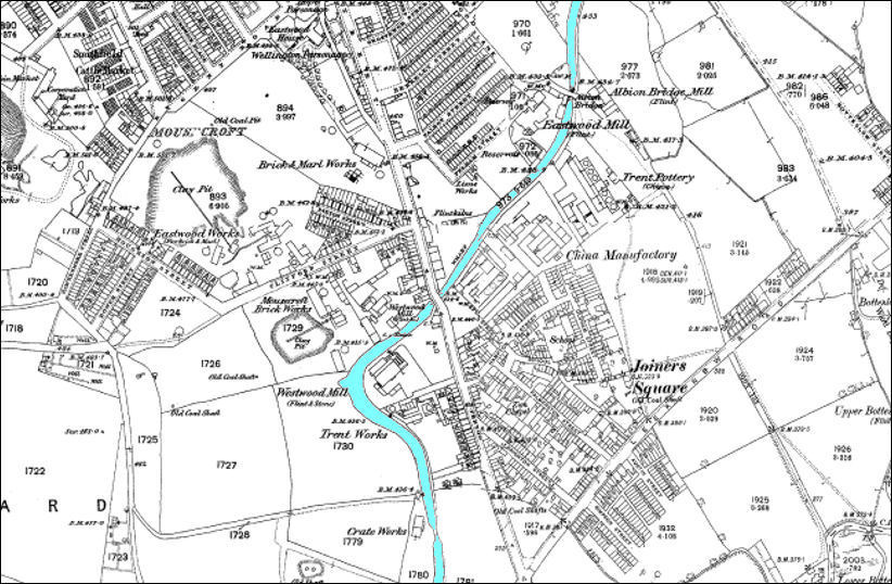 in this 1880 mapthe canal passes under Lichfield Street and enters Eastwood