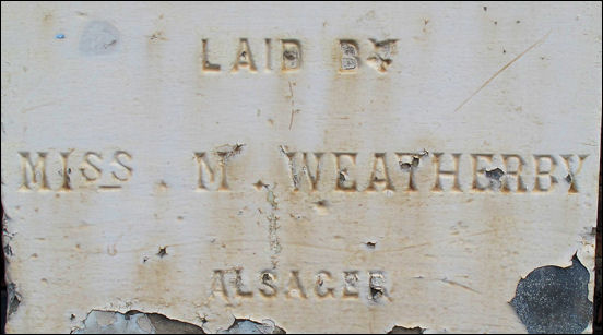 Laid by Miss. M. Weatherby, Alsager 