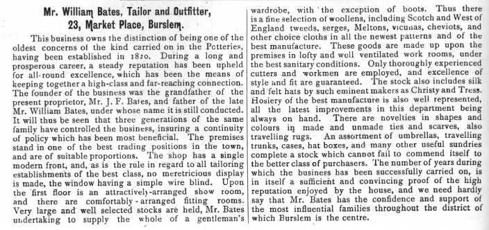 Mr. William Bates, Tailor and Outfitter,