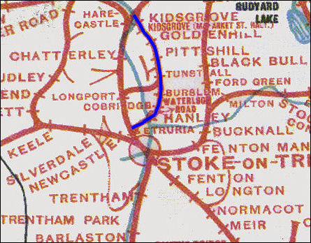 the Potteries Loop Line is shown in blue