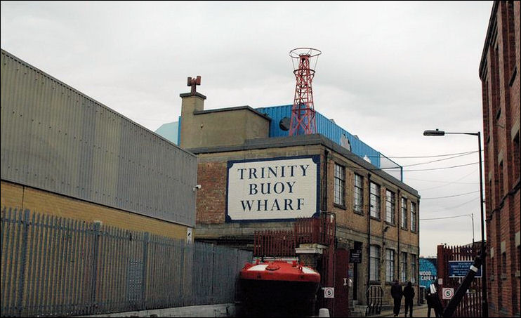 The entrance to Trinity Buoy Wharf with a reminder of its past industry