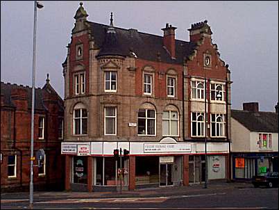 Samuel Coles's (owner of the Falcon Glassworks, Cauldon Place) house & shop in Broad Street, Hanley; on the corner of Marsh Street