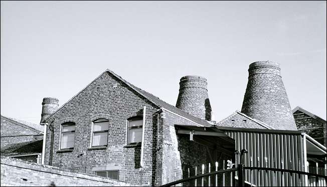 The three bottle kilns remaining at the Sutherland Works