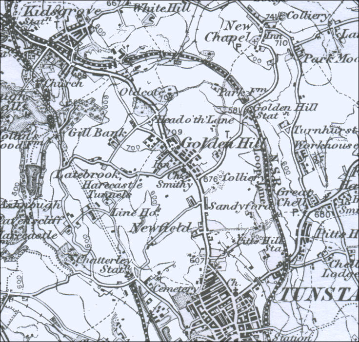 Golden Hill district, north of Tunstall - from an 1895 OS map