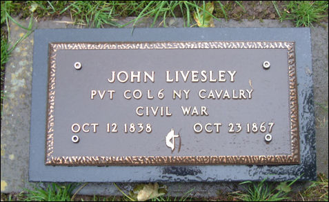 bronze plaque to the memory of John Livesley who died in the American Civil War 