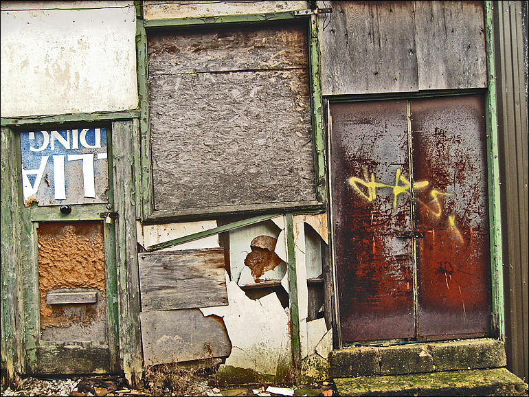 Wooden door and rusty door, Stoke - 2007