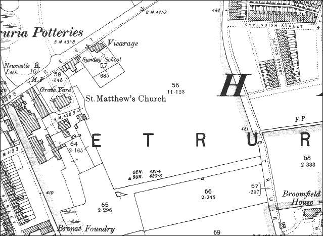 1898 Ordnance Survey map of the area where Etruria Park now 