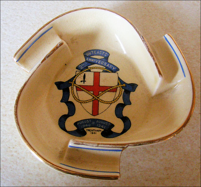 Commemorative earthenware ashtray prduced for the Trentham Outcasts