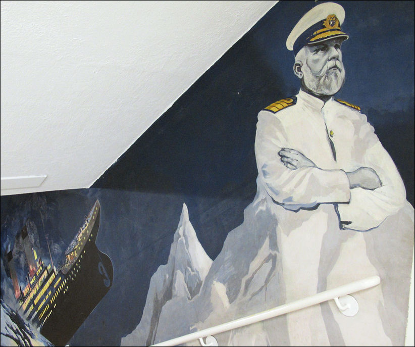 Captain Smith and the sinking Titanic - a mural at the Potteries Shopping Centre, Stoke-on-Trent 