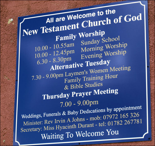 - the building is now used by The New Testament Church of God -