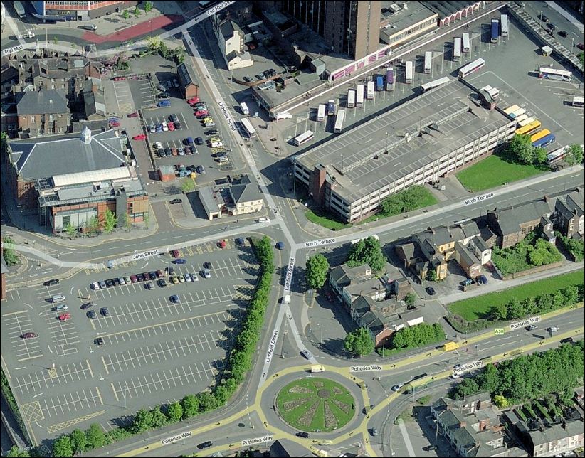 John Street Car Park to the left and the original bus station upper right 