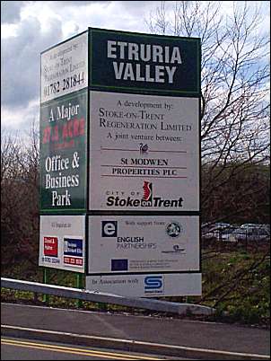 The advertising board for Etruria Valley Business Park