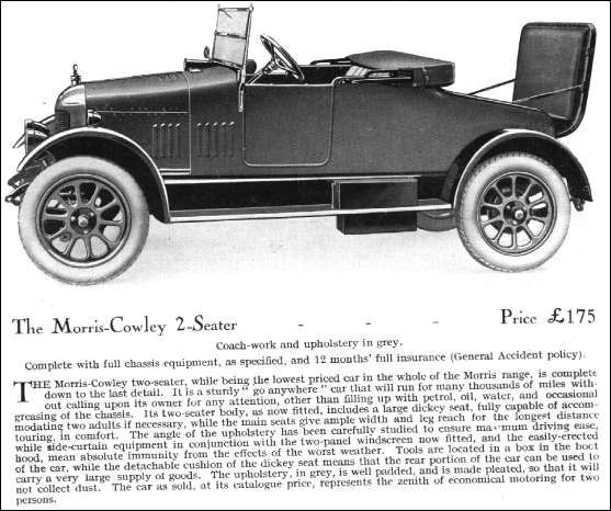 details of 1924 Morris-Cowley, on sale by John Pepper