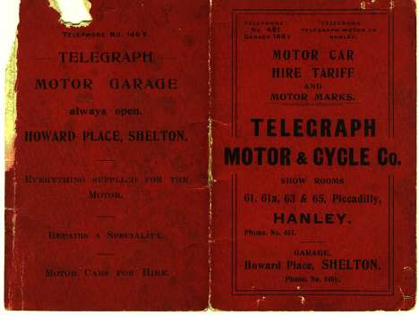 price list card for 'Telegraph Motor & Cycle Co'