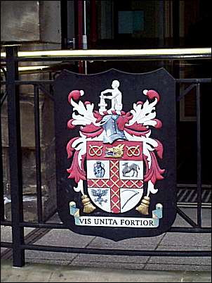 The City of Stoke-on-Trent arms on one of the entrances to the Kings Hall