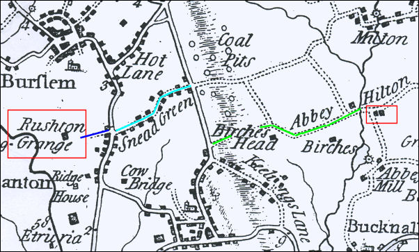 Yates 1775 map showing Abbey Hilton and Ruston Grange