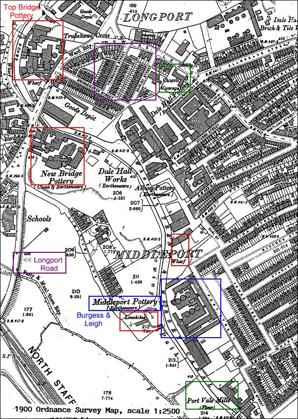 1900 Ordnance Survey Map of Longport showing the changes from 1850's
