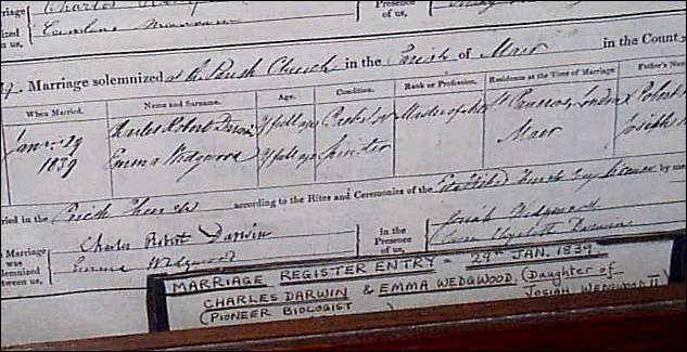 Charles Darwin and Emma Wedgwood marriage certificate