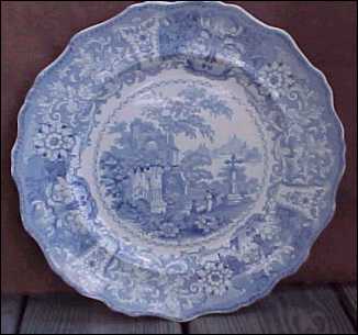 blue and white transferware plate