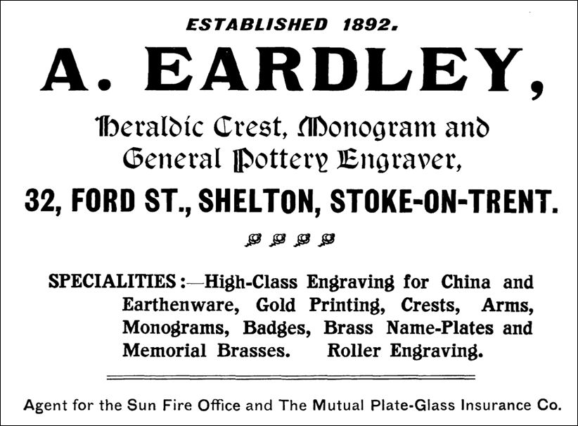 W. Eardley, Pottery Engraver, Ford Street, Shelton