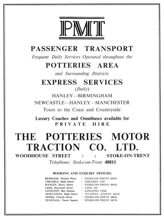 The Potteries Motor Traction Co. Ltd - 1957 advert