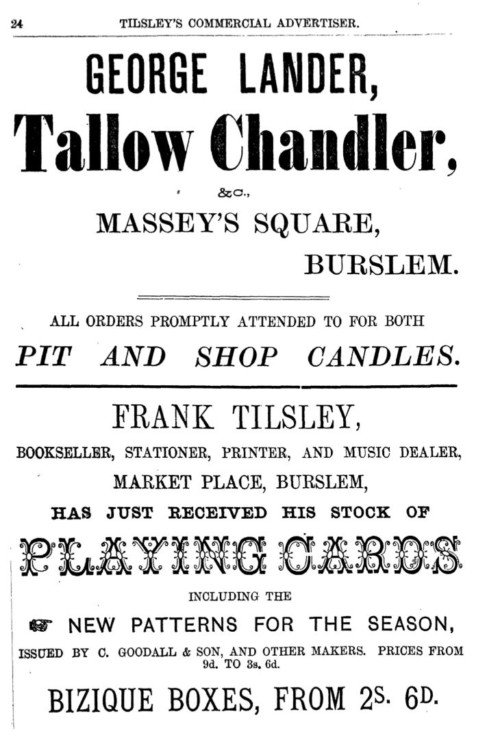 Advert from Tilsley's Commercial Advertiser for Burslem - 1875