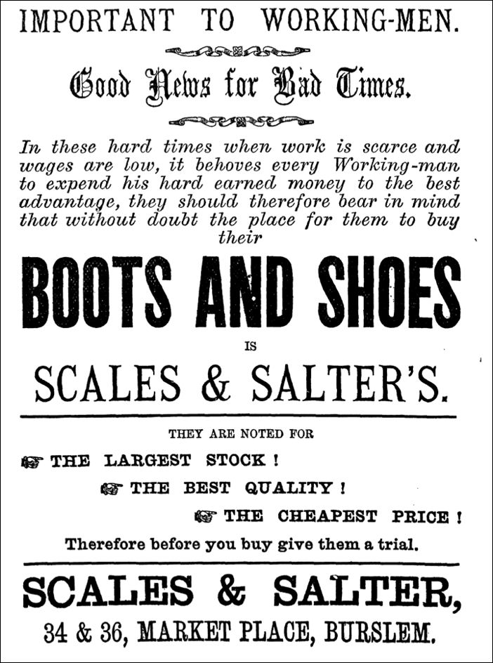 Scales & Salters, Boots and Shoes, Market Place, Burslem