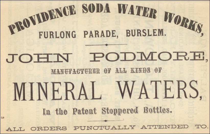 John Podmore, Providence Soda Water Works, Furlong Parade, Burslem