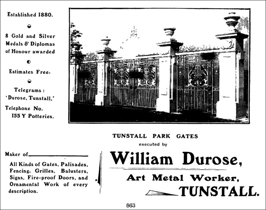 William Durose, Art Metal Worker, Tunstall
