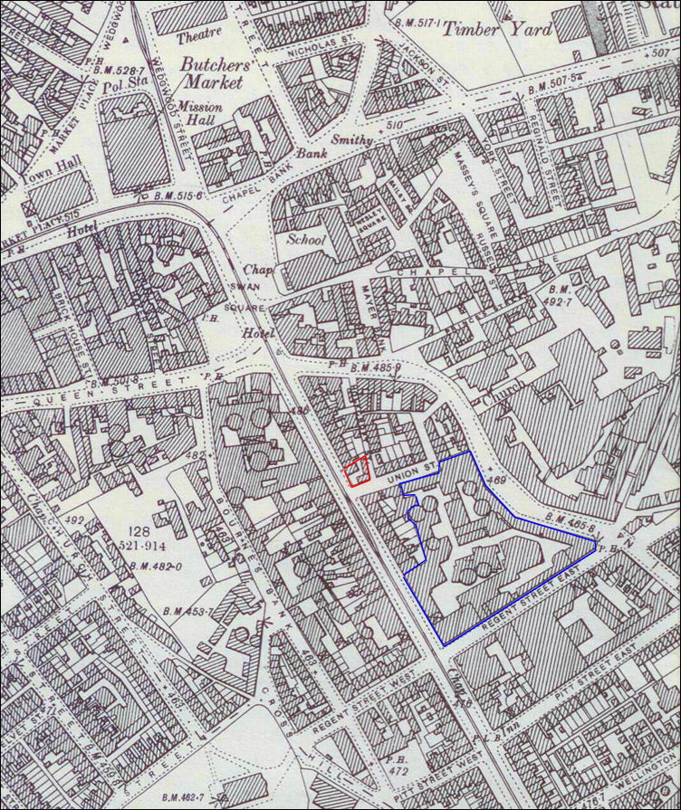 1898 map of Waterloo Road, Burslem - Francis Harris shown in red 