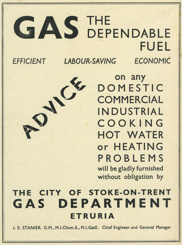 Stoke-on-Trent City Gas Department - 1947 advert