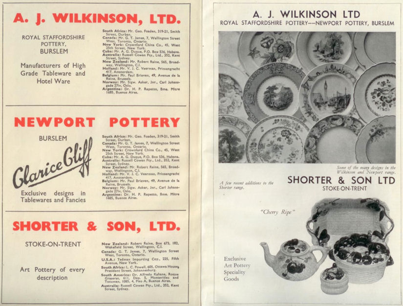 A. J. Wilkinson Ltd, Newport Pottery, Shorter & Son Ltd
