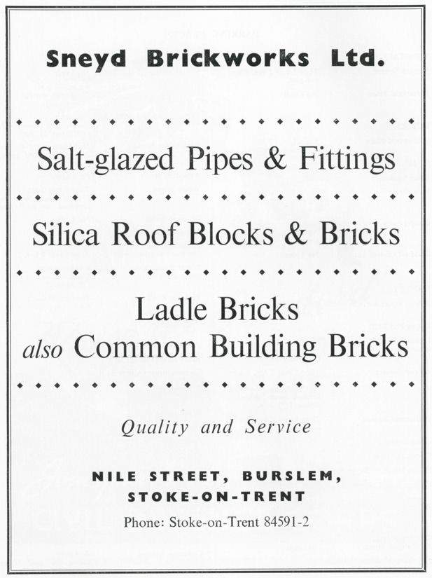 Sneyd Brickworks Ltd, Nile Street, Burslem