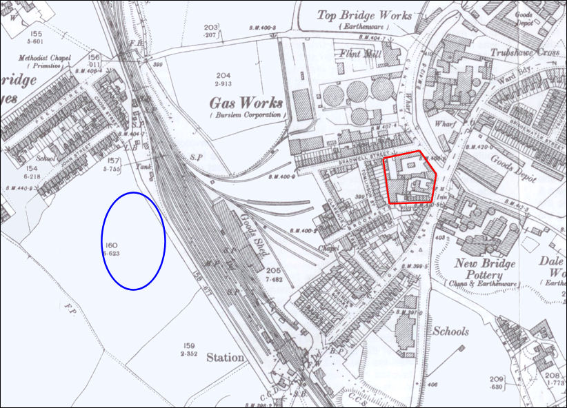 1898 map showing (in red) Billington and  Newton's Vulcan Works