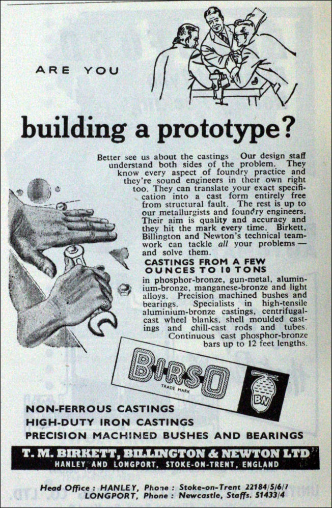 T M Birkett,  Billington and  Newton Ltd - 1960 advert
