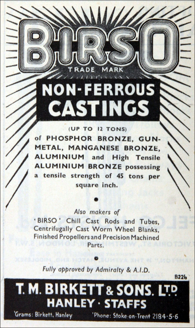 1943 advert for T. M. Birkett & Sons Ltd (Hanley)
