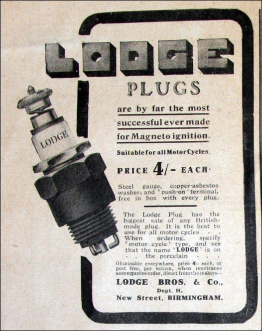 1911 advert for Lodge Spark Plugs