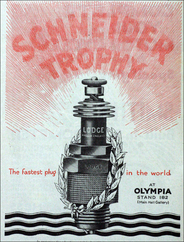 1929 advert - Schneider Trophy, LODGE - The fastest plug in the world